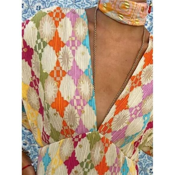 Full Size Printed Deep V-Neck Dress Plus Size - Picture 2 of 5